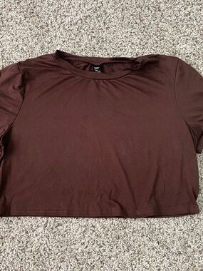 SHEIN Curve Women's 2XL Brown Short Sleeve Crew Neck T-Shirt Solid Basic
